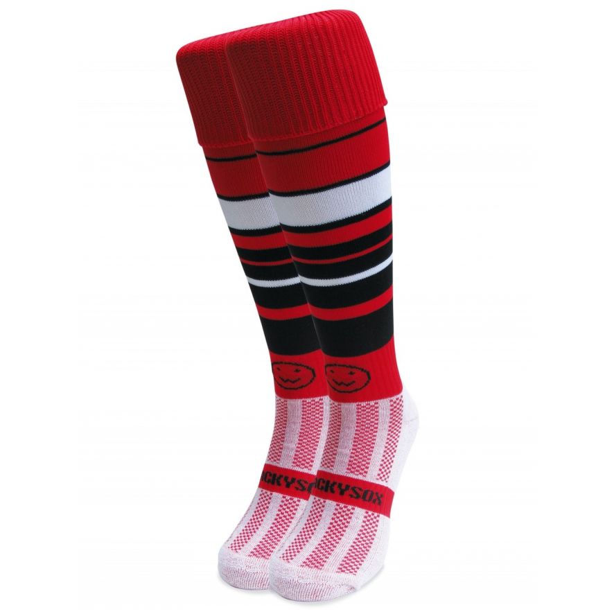 High-Performance Breathable Hooped Knee-High Rugby and Hockey Socks Black and Amber Hoops Single Pair WackySox 