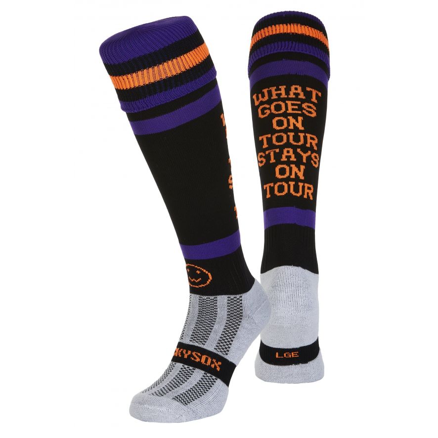 What Goes on Tour Black, Purple and Orange Knee Length Sport Socks