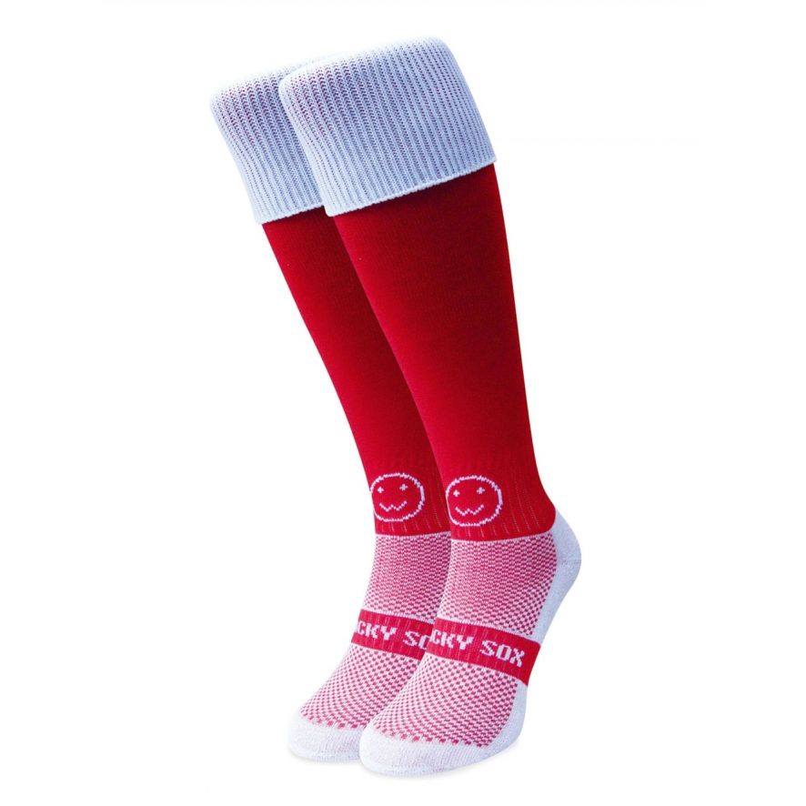 Red With White Turnover Knee Length Sport Socks