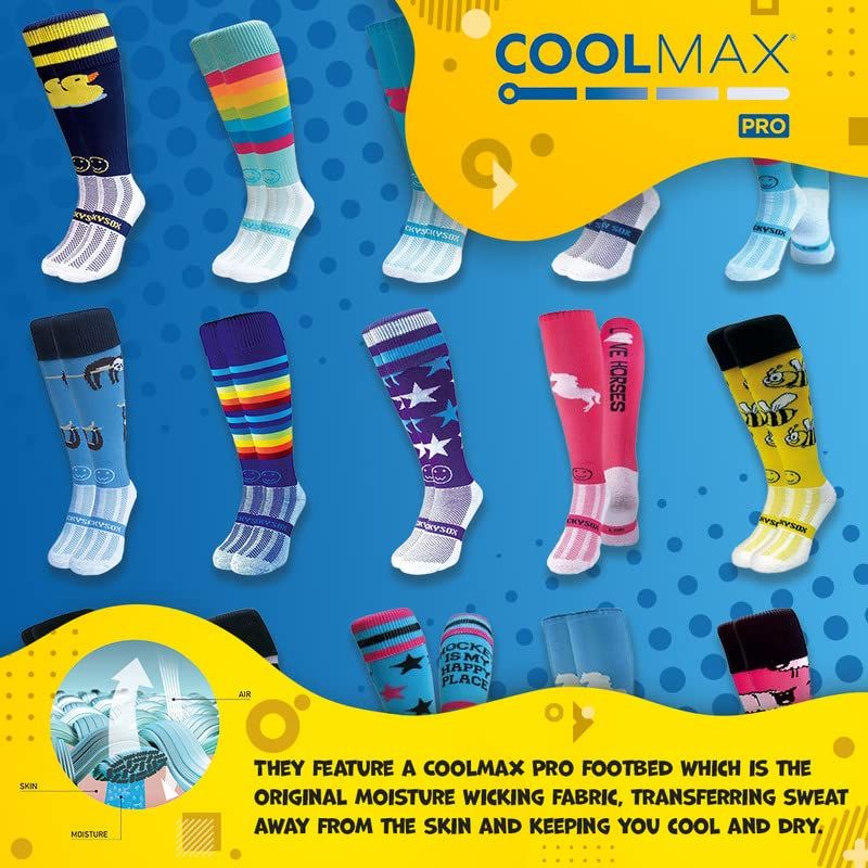 WackySox Unisex Adult Performance Hockey Socks - 3 Pack With Coolmax PRO Footbed (Knee Length, Fits Shoe Size 7.5-11.5)