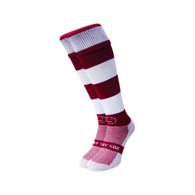 Maroon and White Hoop Knee Length Sport Socks