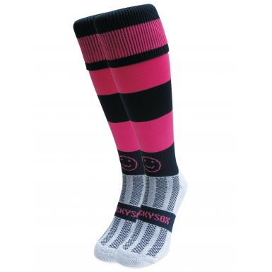 Navy Blue and Pink Hoop Knee Length Sport Socks