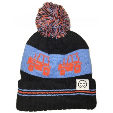 Tractor Bobble Hat Black/Orange/Blue