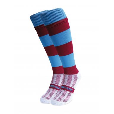 Maroon and Sky Blue Hoop Knee Length Sport Socks