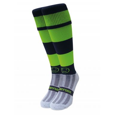 Navy Blue and Lime Green Hoop Knee Length Sport Socks