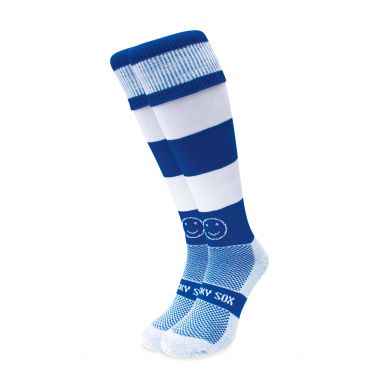 Royal Blue and White Hoop Knee Length Sport Socks