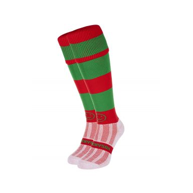 Red and Emerald Green Hoop Knee Length Sport Sock