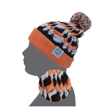 Apricot and Grey Flame Twist Merino Wool Bobble Hat