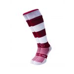 Maroon and White Hoop Knee Length Sport Socks