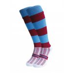 Maroon and Sky Blue Hoop Knee Length Sport Socks