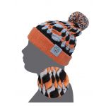 Apricot and Grey Flame Twist Merino Wool Bobble Hat